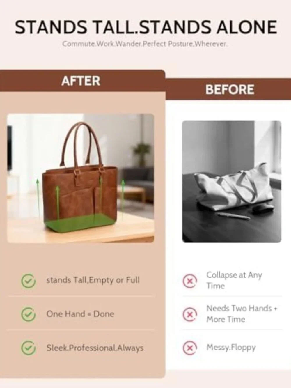 Stylish Leather Laptop Tote Bag for Women, Padded Compartment & Cup Holder